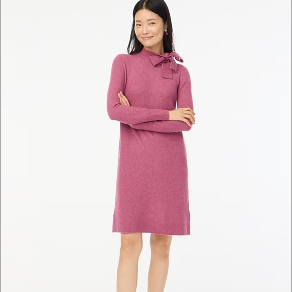 NWT J Crew Pink Super Soft Knit Sweater Dress with Bow On Neck Detail - Picture 1 of 8